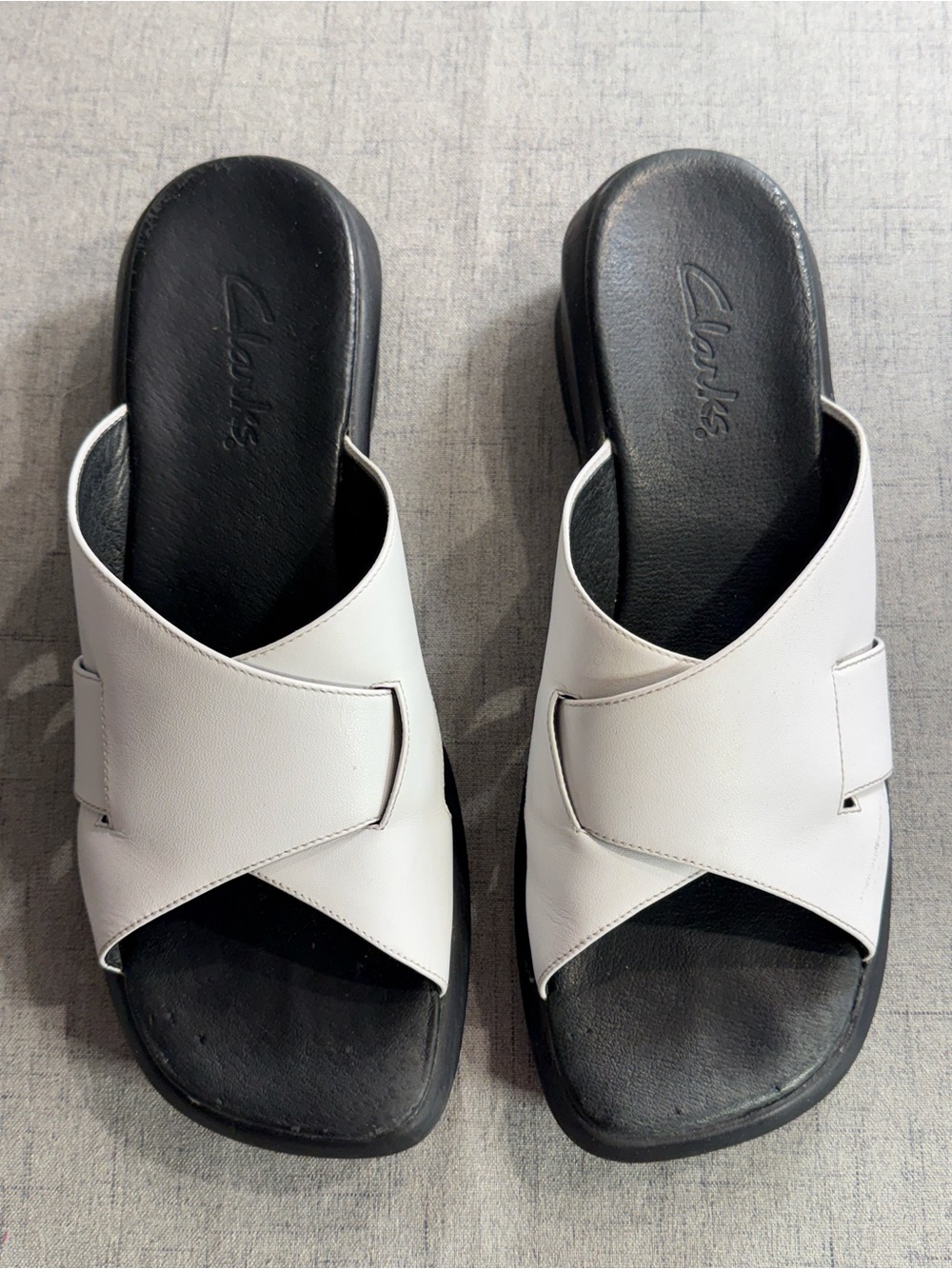 Vintage Clarks White Leather Chunky Wedge Sandals Slides Y2K Women's 10M